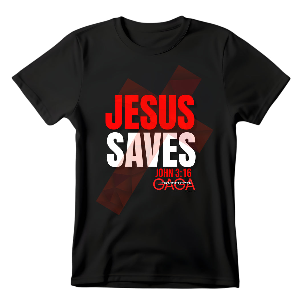 GAGA-JESUS SAVES BLACK TEE RED/OUT