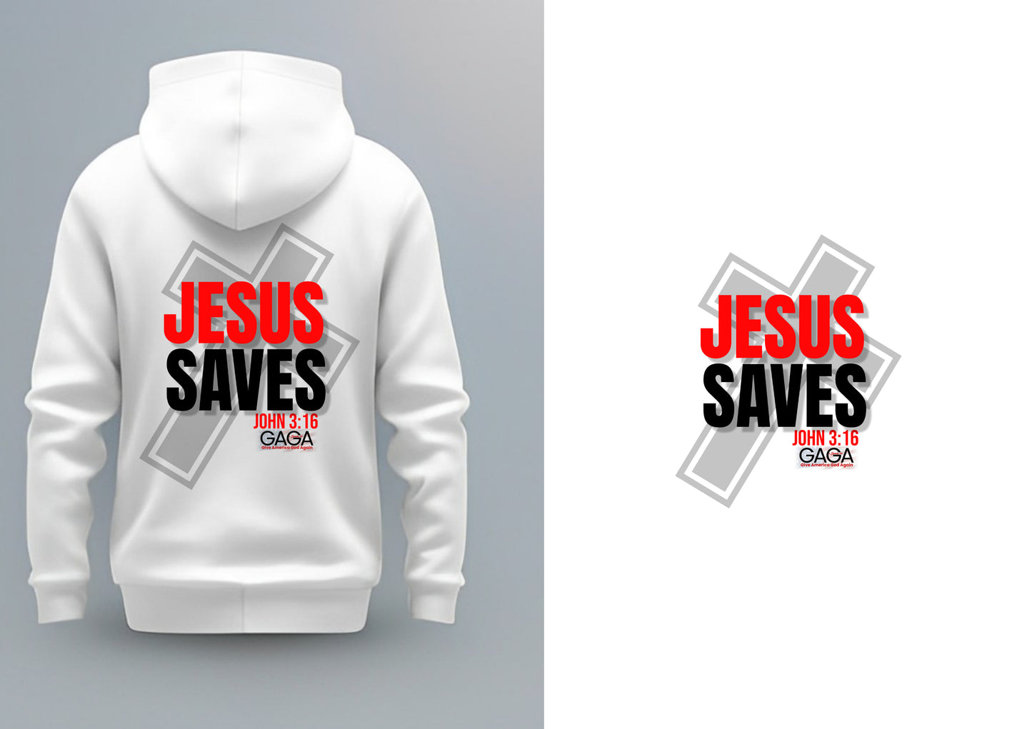 GAGA-JESUS SAVES WHITE HOODIE BLK/OUT