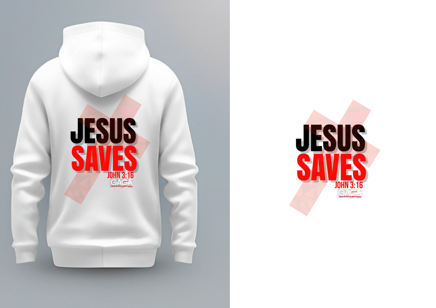 GAGA-JESUS SAVES WHITE HOODIE RED/OUT