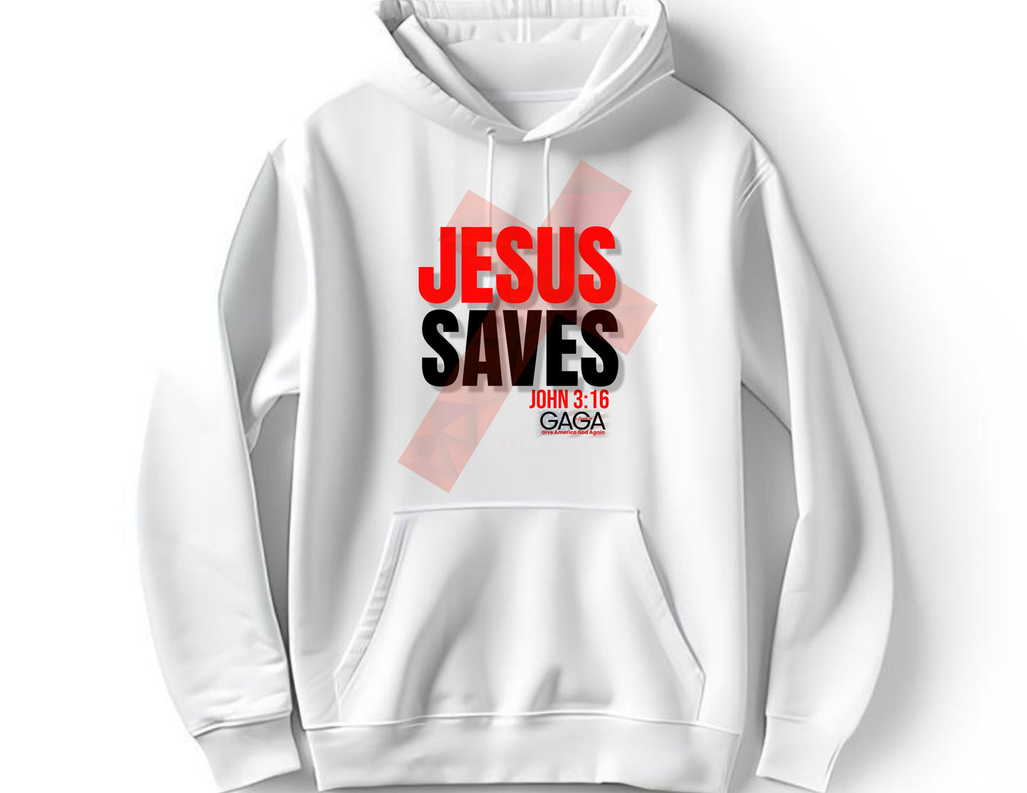 GAGA-JESUS SAVES WHITE HOODIE  RED/OUT